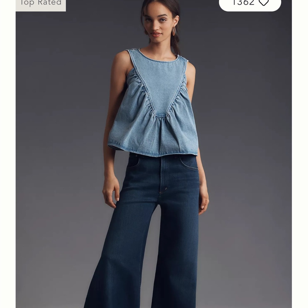 Mare Mare x Anthropologie Denim Shirred Blouse - size large. New with tags.